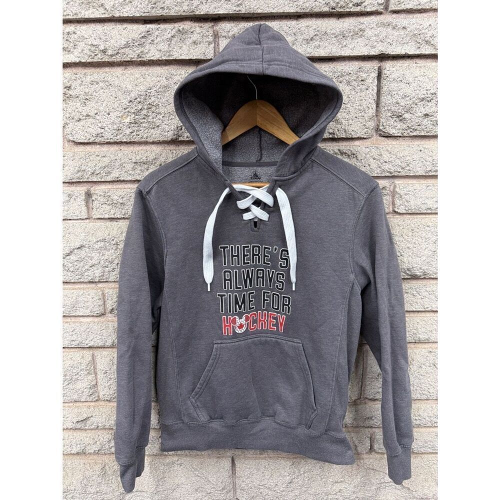 Disney Charcoal Gray Lace-Up Hockey Hoodie with Red Accent